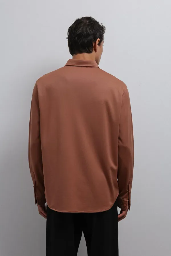 Antioch Açık Kahve Düğmeli Yaka Relax Fit Erkek Gömlek