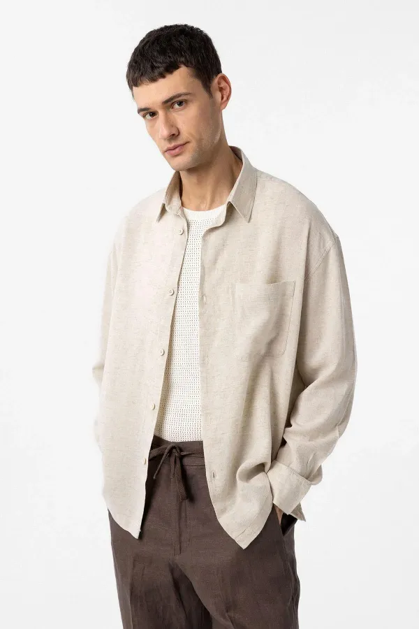 Chemise homme Antioch beige en lin mélangé, coupe décontractée