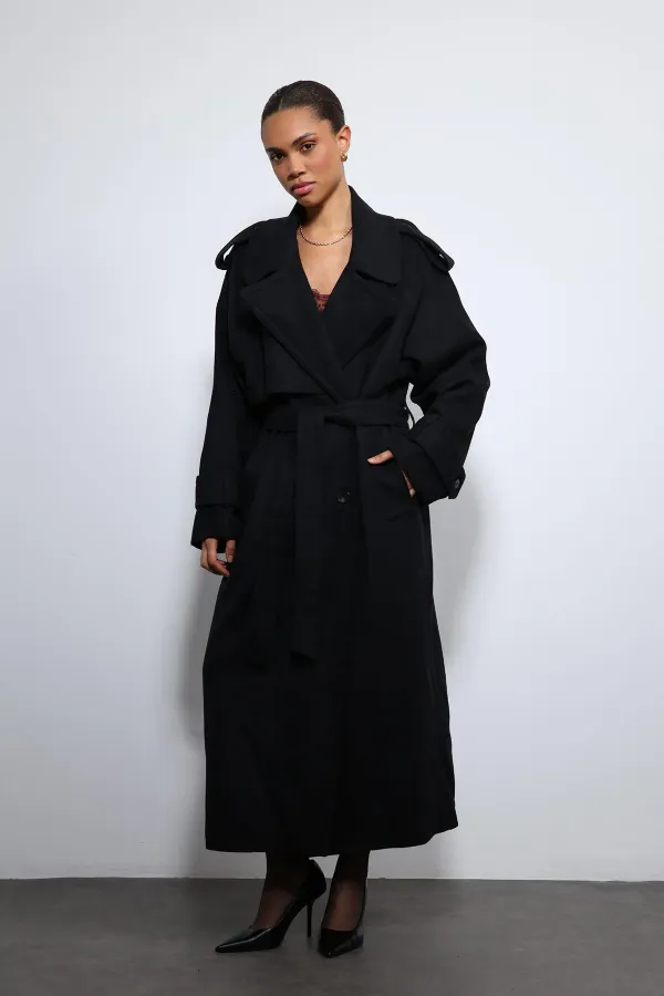 Antioch Black Oversize Belted Coat