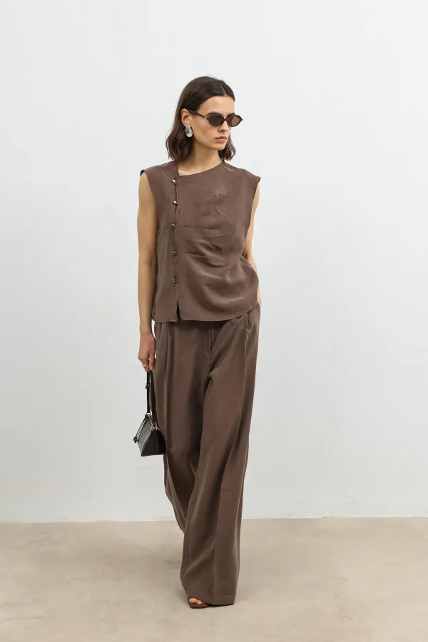 Pantalon large pour femme Antioch Coffee Lyocell Blend