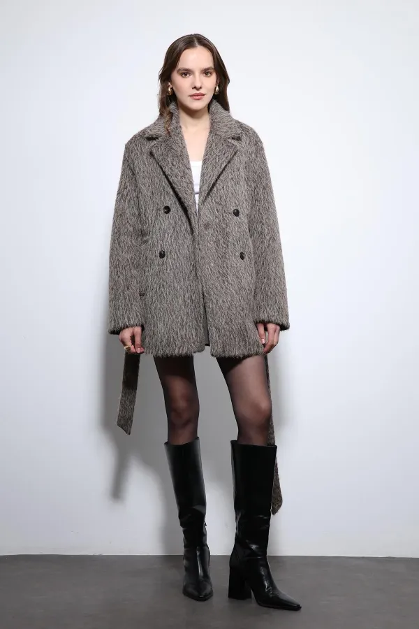 Antioch Kahve Kısa Suni Kürklü Kaban