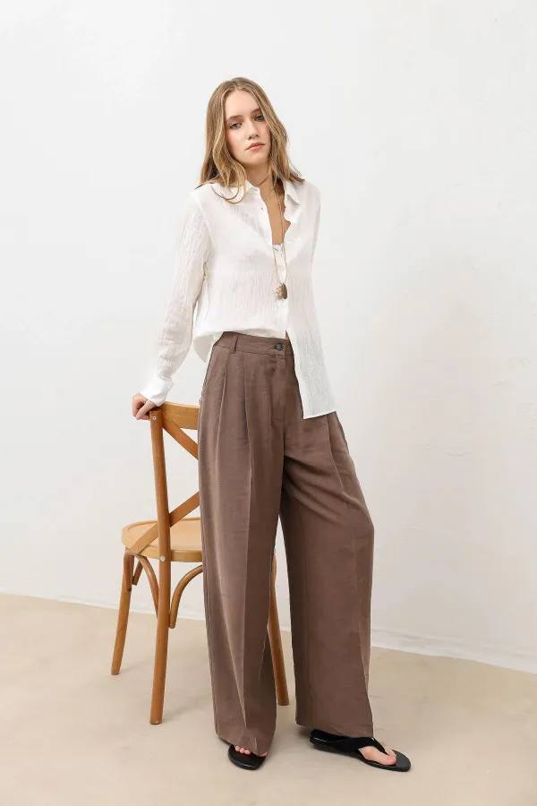 Antioch Coffee Pleated Palazzo Women's Trousers