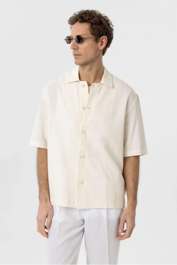 Chemise à manches courtes pour homme Antioch en coton jacquard texturé écru