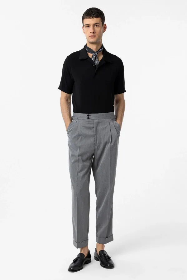 Antioch Grey High-Waisted Italian-Fit Pleated Men's Trousers