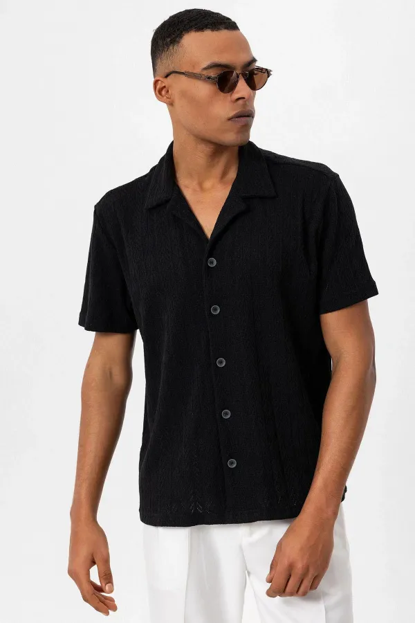 Chemise homme à col Apache noir Antioch en maille
