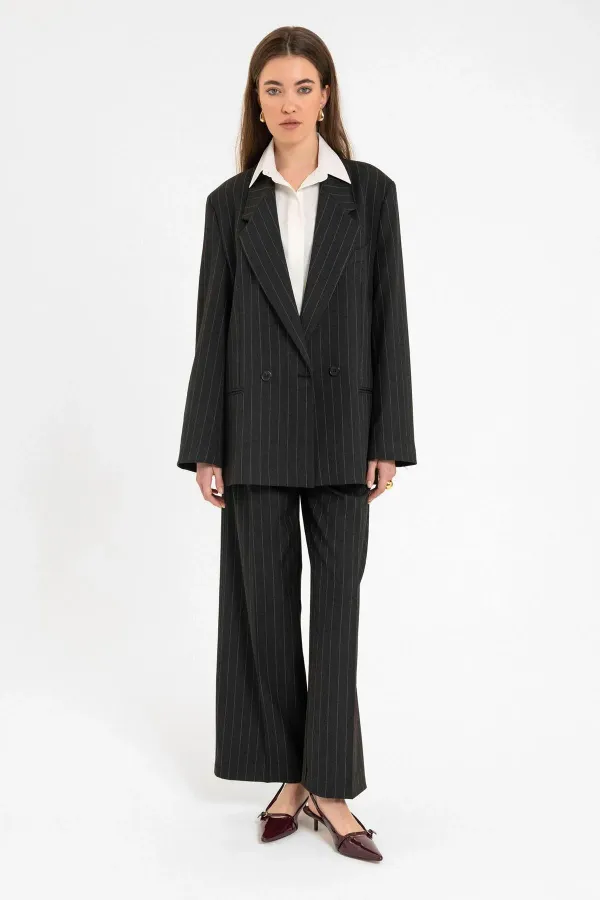 Antioch Black Women's Striped Oversize Blazer Jacket