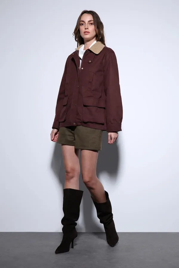 Antioch Bordo Kontrast Yaka Kadın Ceket