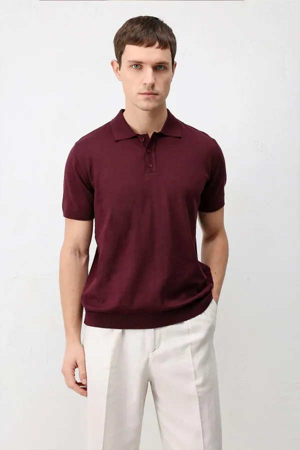 Antioch Bordo Comfort Slim Polo Yaka Erkek Triko T-Shirt