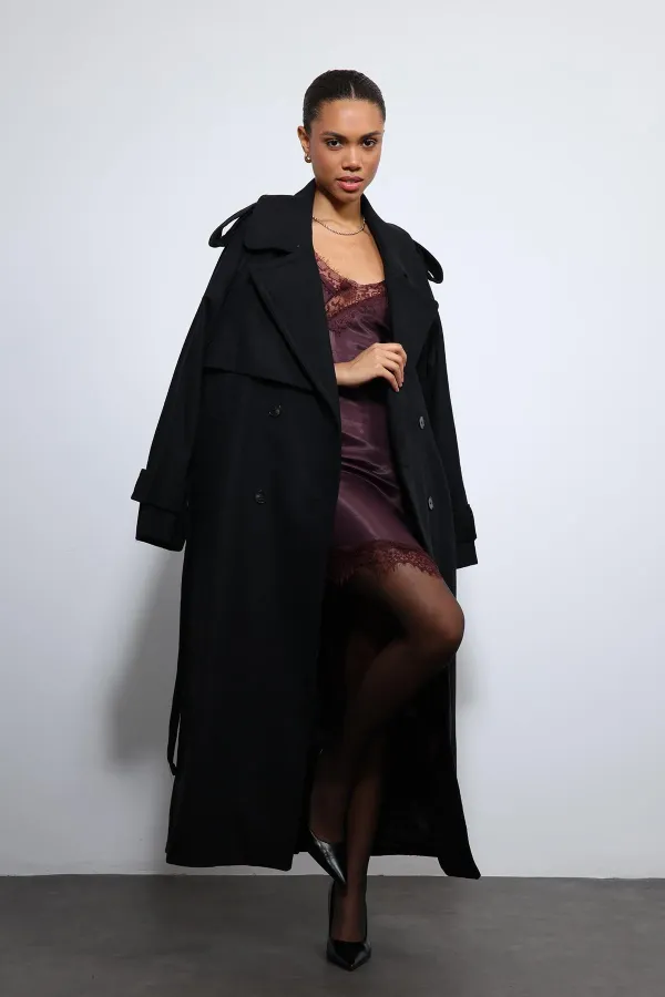 Antioch Black Oversize Belted Coat
