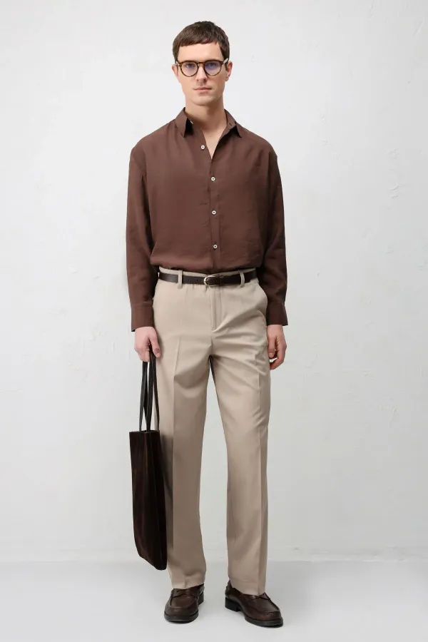 Antioch Kahve Modal Karışımlı Relax Fit Erkek Gömlek