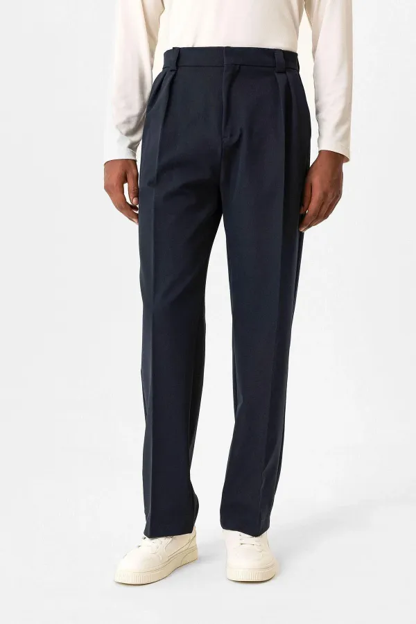 Antioch Lacivert Yüksek Bel Pileli Relaxed Fit Baggy Erkek Pantolon