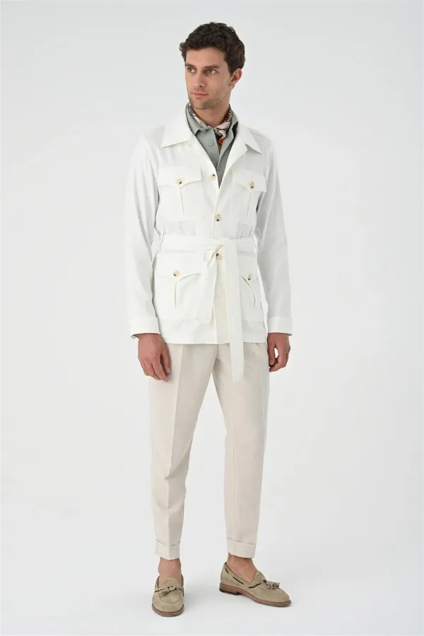 Veste de saison en lin écru pour homme avec ceinture Antioch