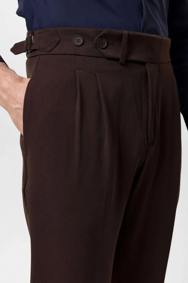 Antioch Coffee High Waist Pleated Carrot Fit Men's Trousers
