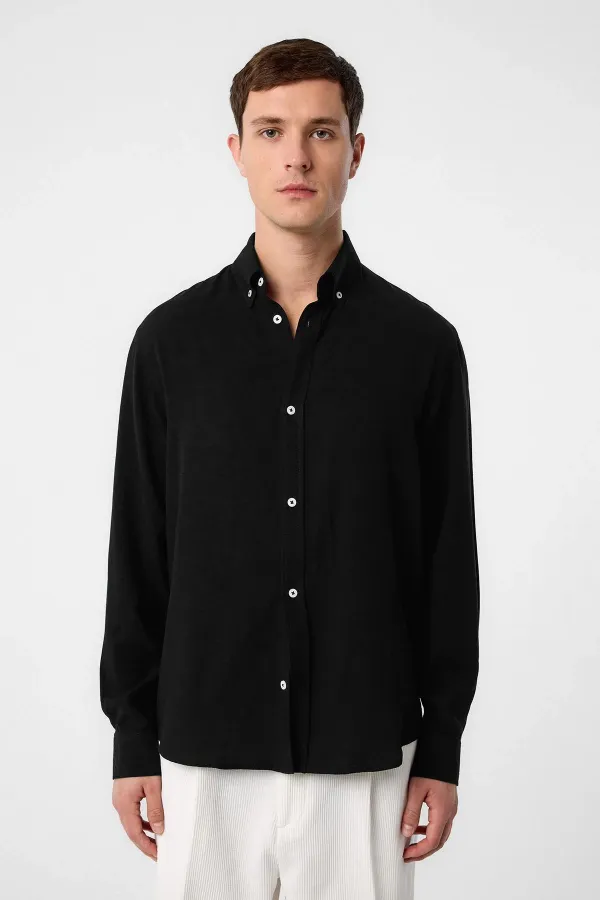 Chemise homme Antioch en lin mélangé noir à col boutonné