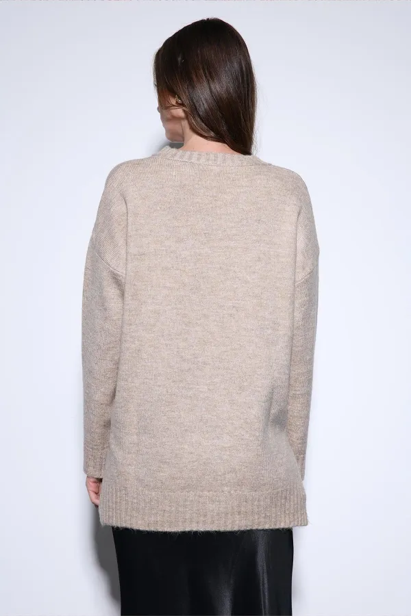 Pull Antioch beige pour femme avec détail fendu