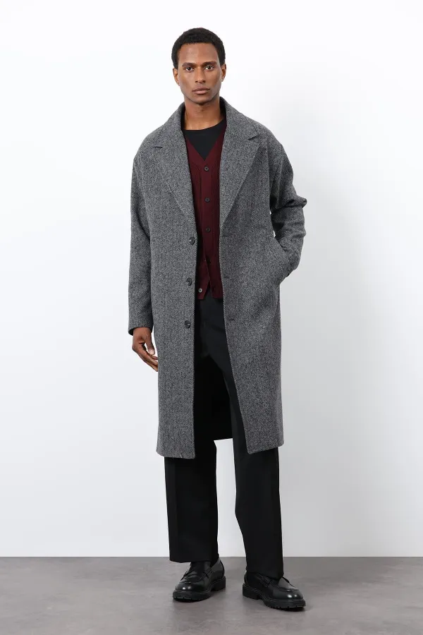 Manteau homme Antioch gris coupe décontractée à chevrons