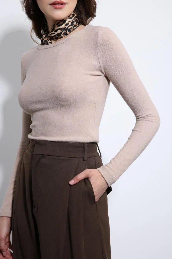 T-shirt basique beige à manches longues Antioch