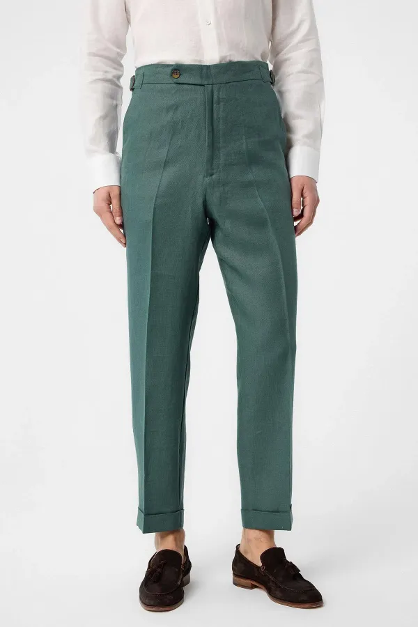 Antioch Green 100% Linen Italian Cut Men's Trousers