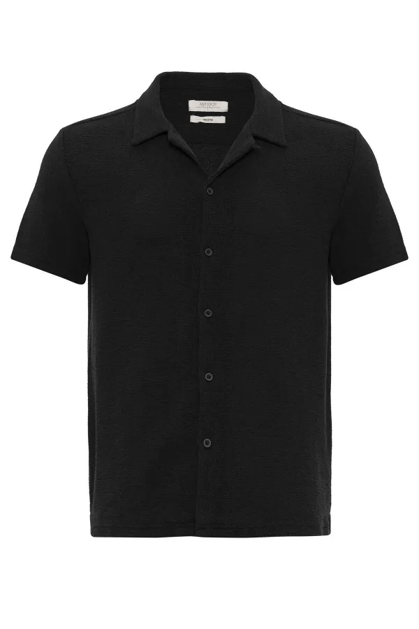 Antioch Black Apache Collar Knitted Textured Men's Shirt
