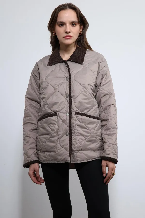 Antioch Bej Kontrast Yaka Desenli Mont