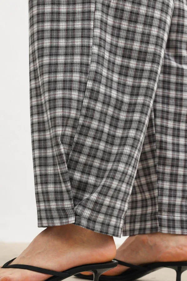 Pantalon à carreaux Antioch gris à ourlet ajustable pour femme