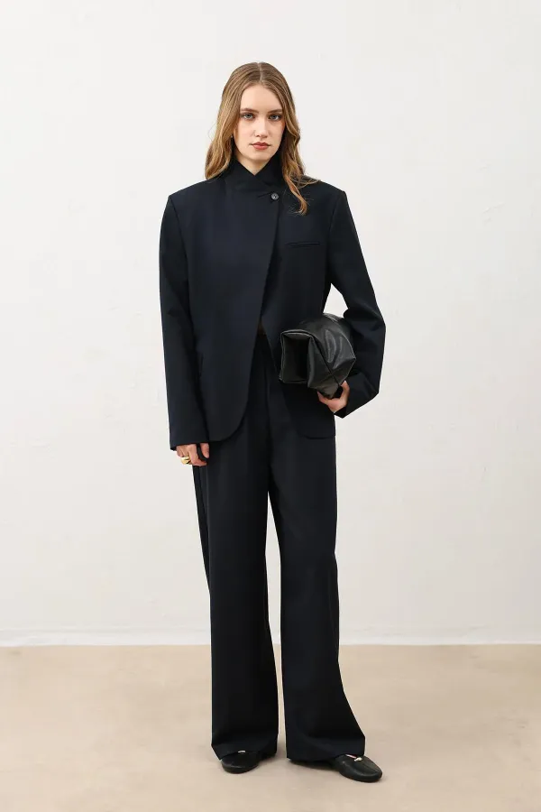 Antioch Lacivert Dik Yaka Kadın Blazer Ceket