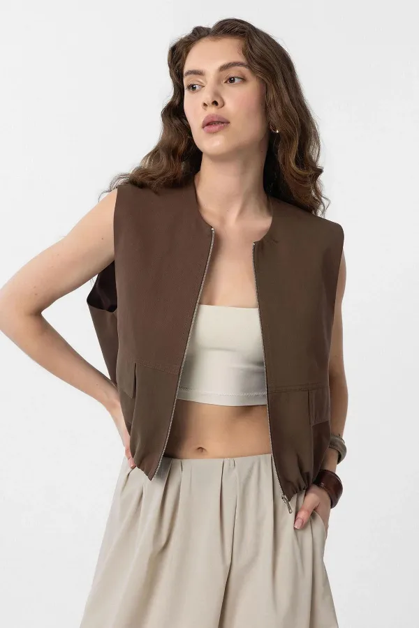 Antioch Kahve Oversize Kadın Yelek