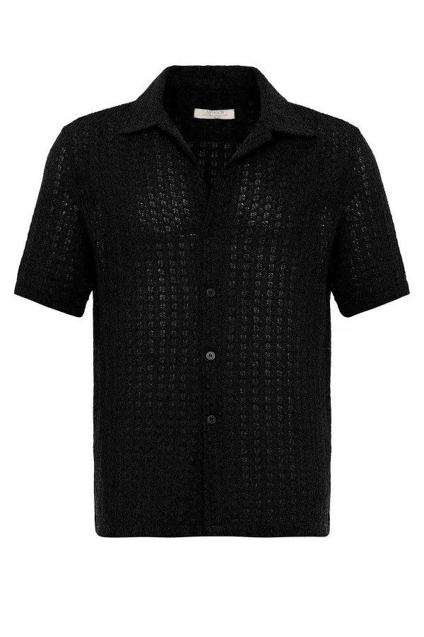 Chemise homme Antioch noire texturée au crochet