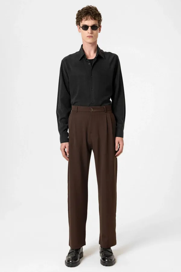 Pantalon homme Antioch Coffee taille haute plissé coupe décontractée
