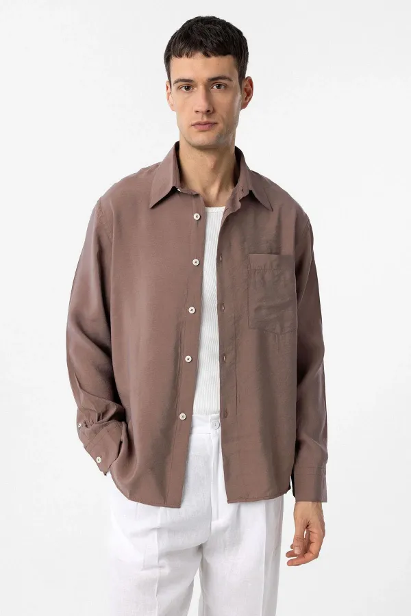 Antioch Kahve Modal Kumaş Relax Fit Erkek Gömlek