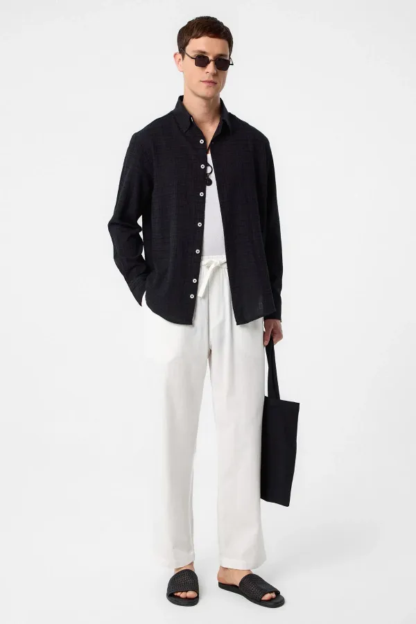 Chemise texturée Antioch noire coupe décontractée pour homme