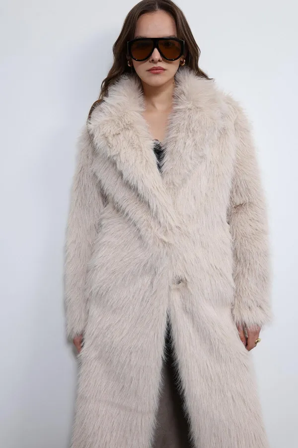 Antioch Stone Faux Fur Long Coat