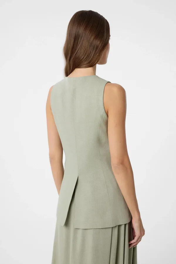 Antioch Khaki Linen Blend Women's Long Vest