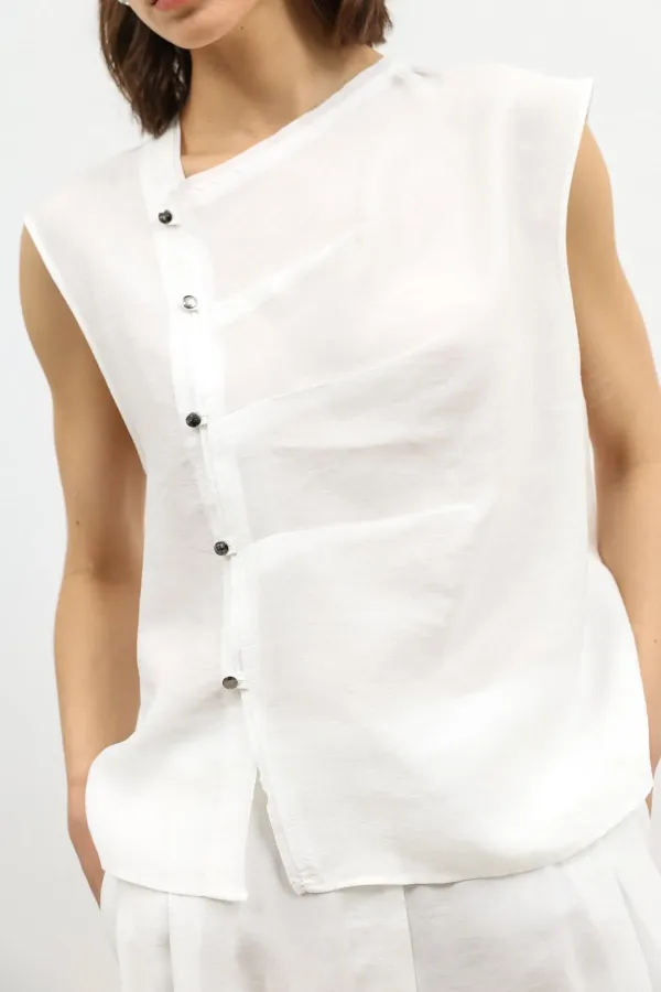 Antioch Ekru Lyocell Karışımlı Düğmeli Kadın Top