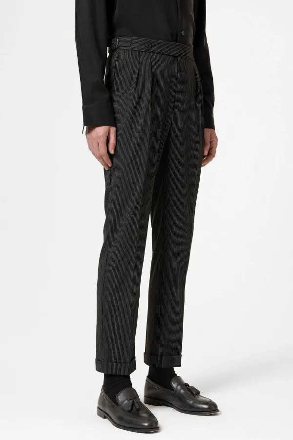 Antioch Black High-Waisted Striped Double-Leg Men's Trousers