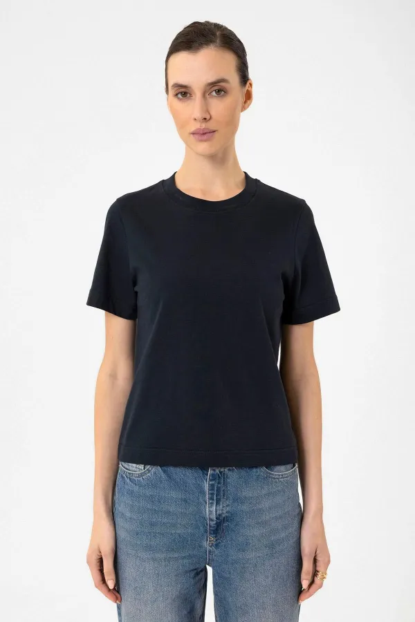 Antioch Navy Blue Women's Crew Neck Basic T-Shirt
