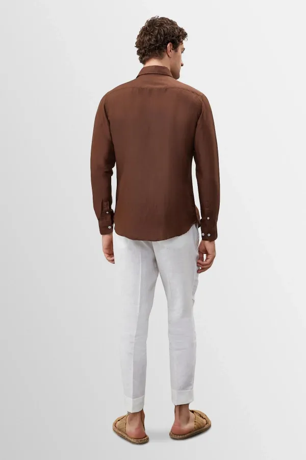 Antioch Men's Shirt with Coffee Collar and Button Detail, 100% Linen