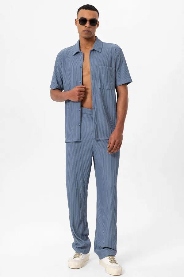 Antioch Indigo Corduroy Short-Sleeved Men's Shirt