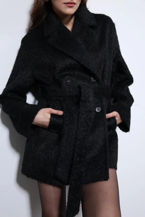 Antioch Siyah Kısa Suni Kürklü Kaban