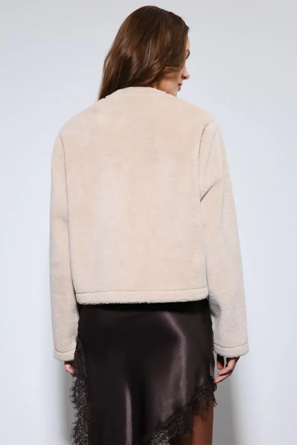 Antioch Beige Faux Fur Jacket with Decorative Buttons