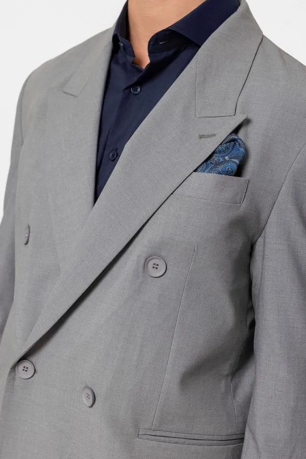 Antioch Grey Single Button Double-Breasted Men's Blazer Jacket