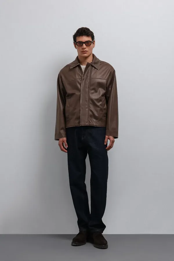 Veste pour homme Antioch Coffee Relax Fit en similicuir