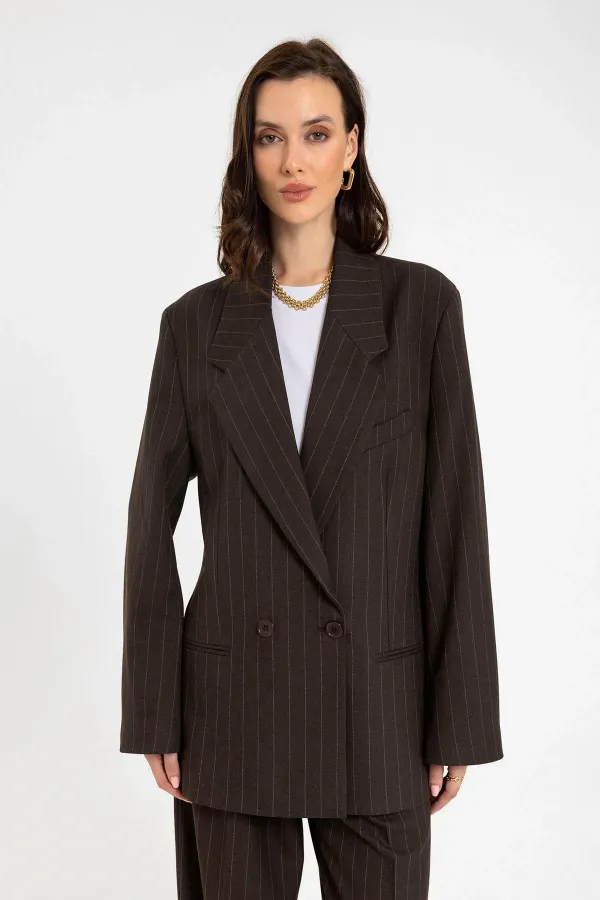 Antioch Coffee Women's Striped Oversize Blazer Jacket