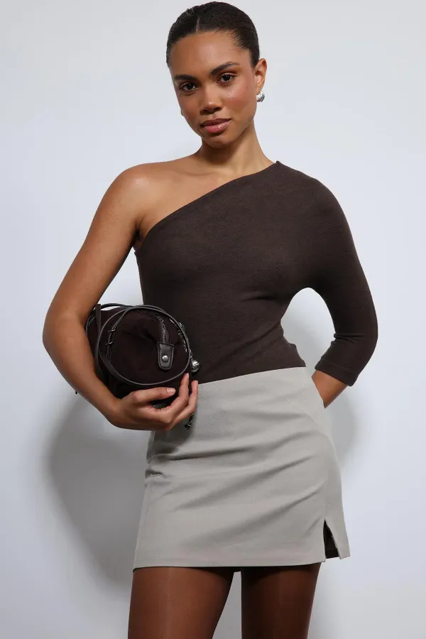 Antioch Coffee Asymmetrical Neck Top