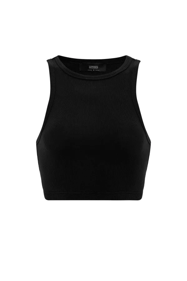 Débardeur court côtelé noir Antioch pour femme