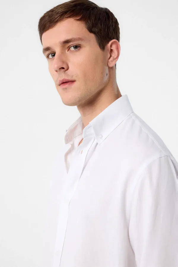 Antioch White Linen Blend Button-Down Collar Men's Shirt