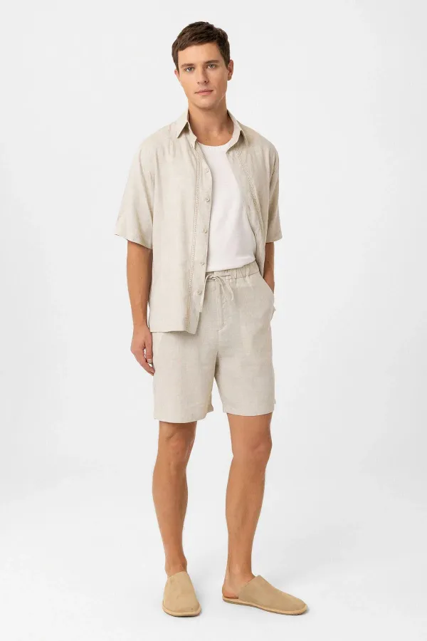 Antioch Taş Keten Karışımlı Erkek Şort
