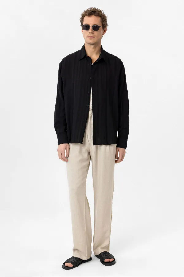 Antioch Black Textured Jacquard Cotton Men's Shirt