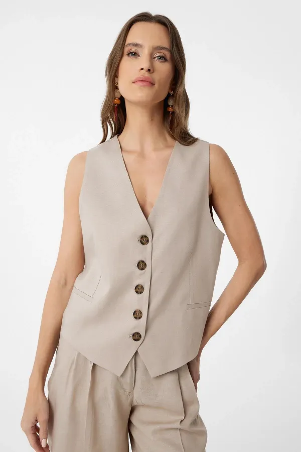 Antioch Beige Linen Blend Women's Tailor Vest