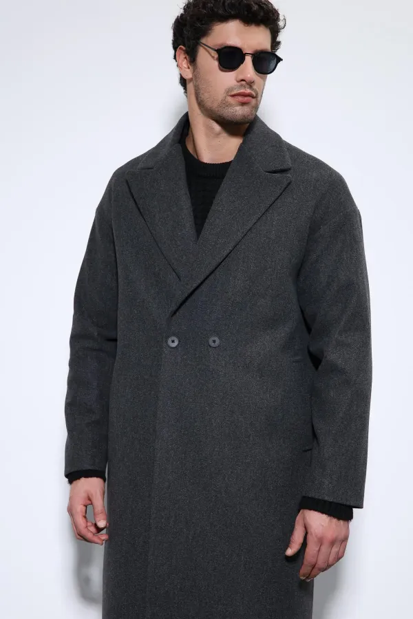 Antioch Antrasit Oversize Kruvaze Erkek Kaban